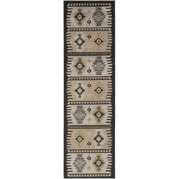 BoutiqueRugs Foxburg Bohemian Southwestern Colorful Runner Rug - Tribal Diamond Boho Carpet for Hallway, Kitchen - Gray, Charcoal, Tan - 2'2" x 7'7" (2x8)