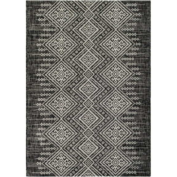 BoutiqueRugs Frankville Bohemian/Global Area Rug - Outdoor Safe - Black, White - 2' x 2'11"