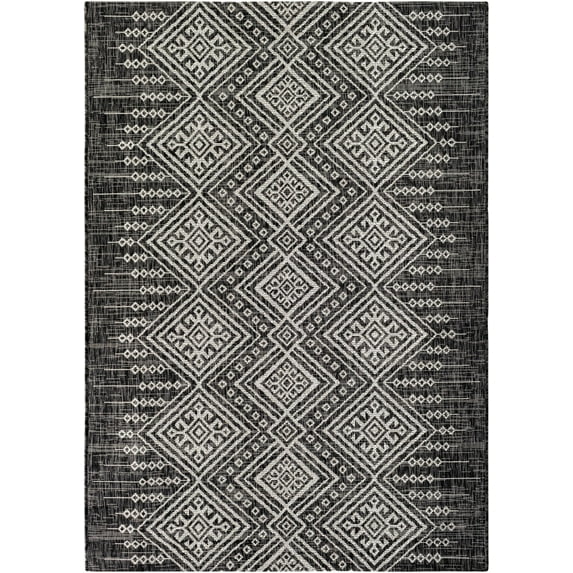 BoutiqueRugs Frankville Bohemian/Global Area Rug - Outdoor Safe - Black, White - 7'10" x 10'2"