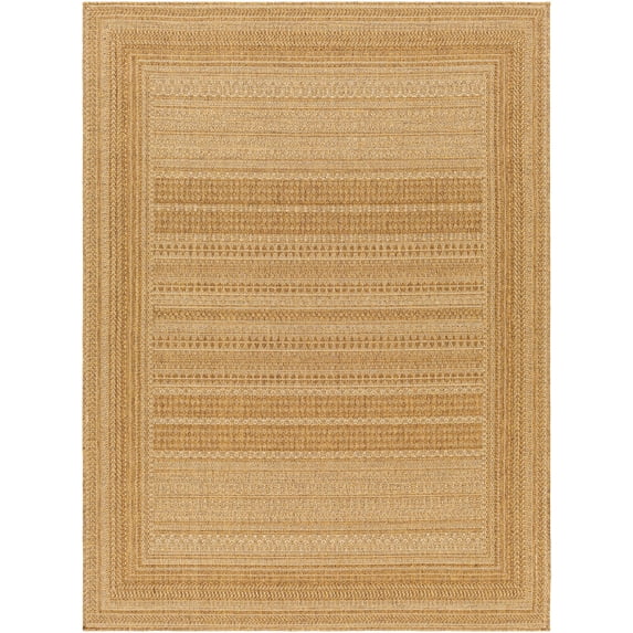 Boutique Rugs Freja Geometric Bordered Area Rug - Modern Minimalist Striped Carpet for Living Room, Patio, Terrace - Outdoor Safe - Beige, Cream, Tan, Terracota - 2' x 2'11"