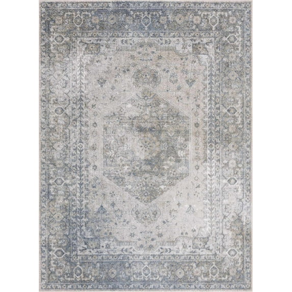 BoutiqueRugs Gael Farmhouse Area Rug - Machine Washable - Blue, Mustard, Olive - 6'7" x 9'