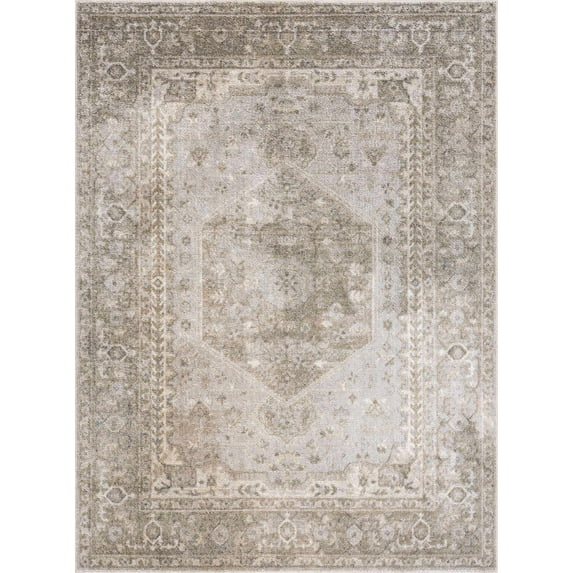 BoutiqueRugs Gael Farmhouse Area Rug - Machine Washable - Olive, Light Blue, Tan - 5'3" x 7'