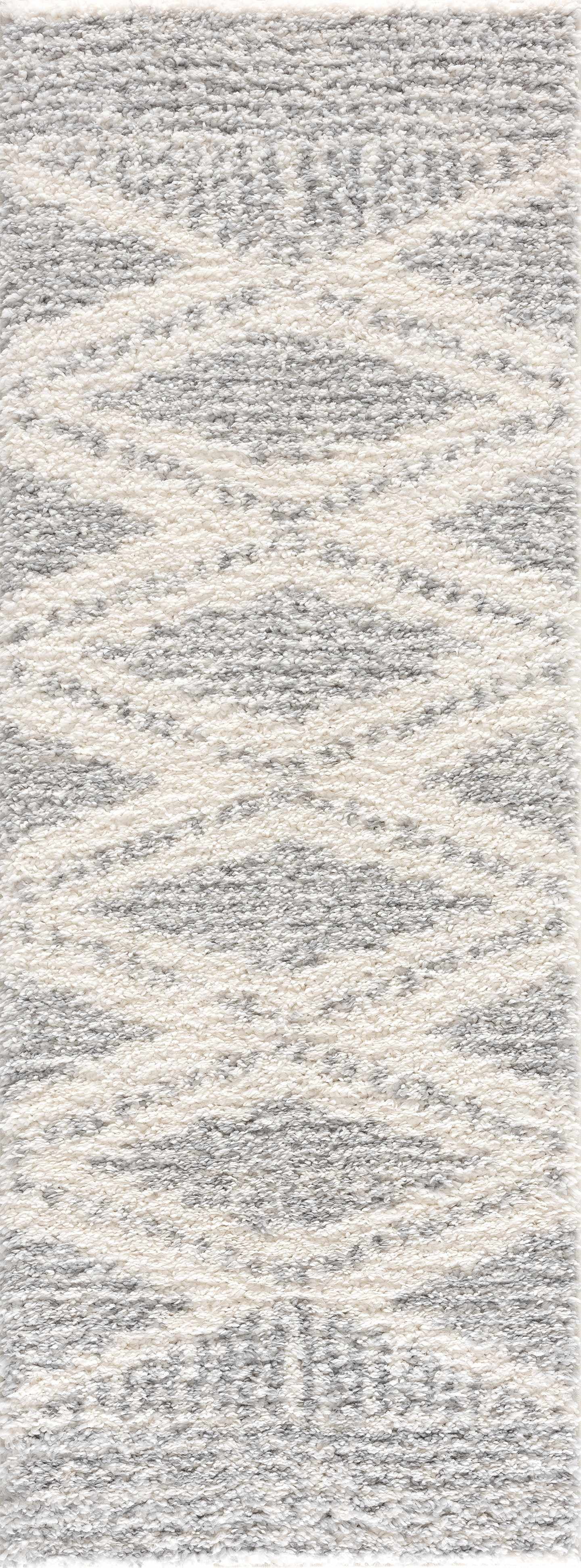 BoutiqueRugs Gala Boho Moroccan Geometric Shag Runner Area Rug - High Pile Super Soft Carpet for Hallway, Kitchen, Bathroom - Light Gray, White - 2'7" x 7'3" Runner