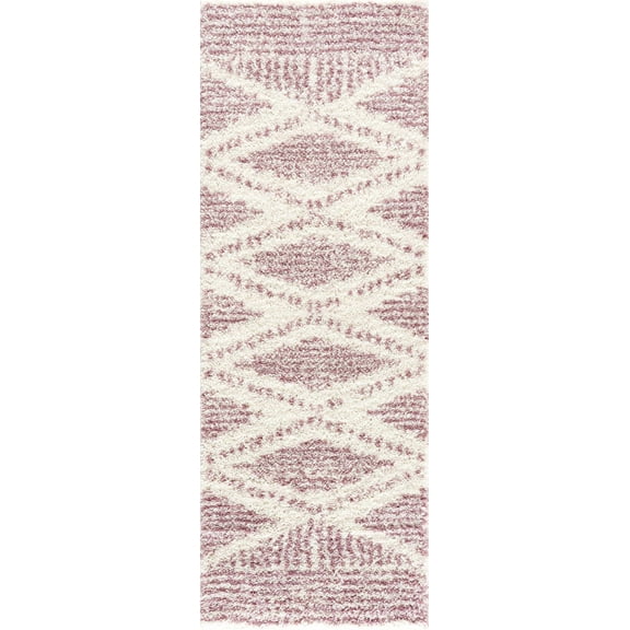 BoutiqueRugs Galaxy Boho Moroccan Geometric Shag Runner Area Rug - High Pile Super Soft Carpet for Hallway, Kitchen, Bathroom - Pink, Cream, White, Blush - 2'7" x 7'3" Runner