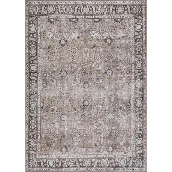 BoutiqueRugs Ganyangan Boho Oriental Damask Patterned Rug -Traditional Floral Carpet for Living Room, Bedroom, Dining Room - Machine Washable - Brown, Taupe, Black, Cream - 2'7" x 4'