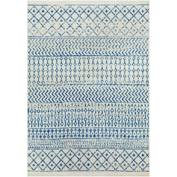 BoutiqueRugs Gaura Farmhouse Moroccan Geometric Area Rug - Boho Aztec Tribal Carpet for Living Room - Light Gray, Blue, Silver Blue - 2' x 2'11"