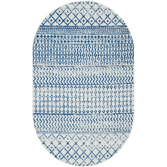 BoutiqueRugs Gaura Farmhouse Moroccan Geometric Area Rug - Boho Aztec Tribal Carpet for Living Room - Light Gray, Blue, Silver Blue - 3'1" x 4'11"