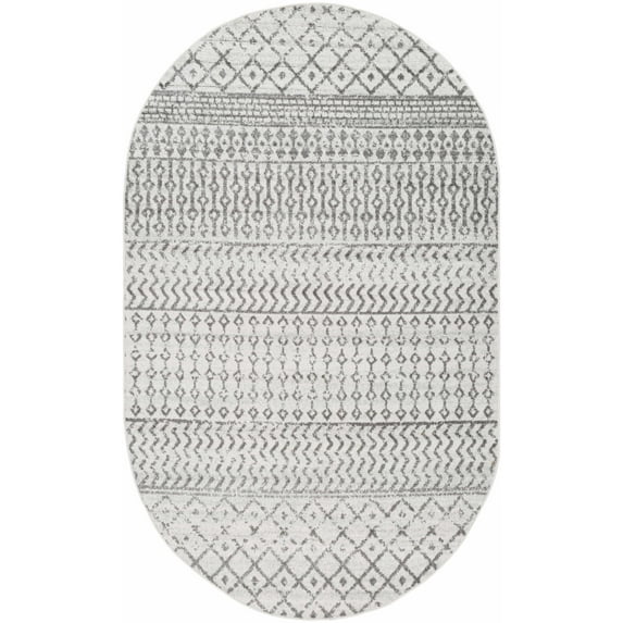 BoutiqueRugs Genji Farmhouse Moroccan Geometric Area Rug - Boho Aztec Tribal Carpet for Living Room - Light Gray, Dark Gray, Neutral - 4' x 6'