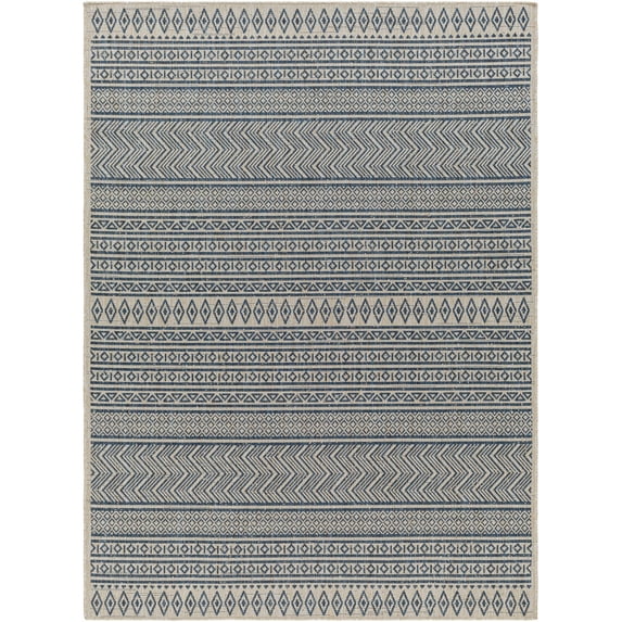BoutiqueRugs Geoff Moroccan Geometric Zig Zag Area Rug - Southwestern Trellis Carpet for Living Room, Patio, Terrace - Outdoor Safe - Blue, Navy, Gray - 2' x 2'11"