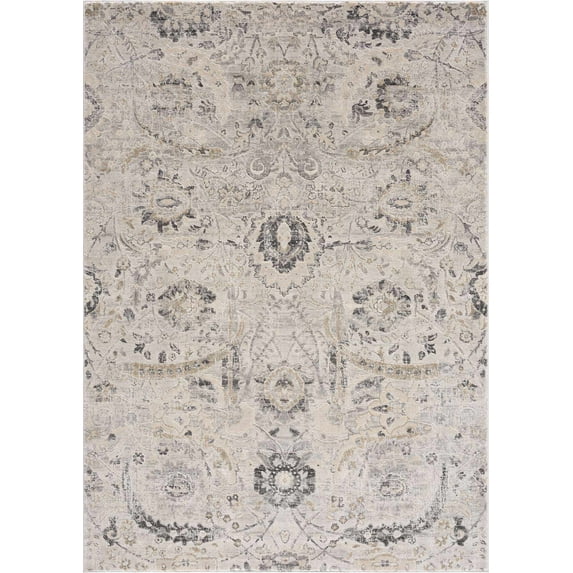 BoutiqueRugs GeorgianaTraditional Floral Large Area Rug - Oriental Damask Patterned Carpet for Living Room, Bedroom - Cream, Beige, Black, Charcoal - 7'8" x 10'2" (8x10)
