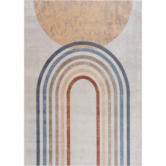 BoutiqueRugs Giza Rainbow Kids Rug for Kids, Toddler Room, Nursery, Playroom, Classroom - Machine Washable - Blue, Olive, Orange - 5'3" x 7'