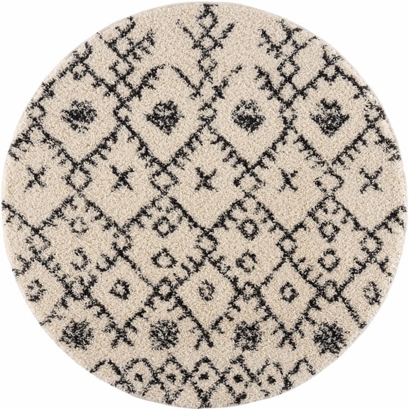 BoutiqueRugs Godalming Beige Moroccan Shag with Tassel Area Rug - Charcoal, Beige - 5'3" Round
