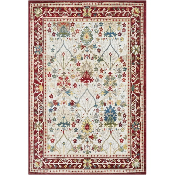 BoutiqueRugs Goff Traditional Floral Bordered Area Rug - Oriental Damask Patterned Carpet for Living Room, Bedroom - Green, Sage, Rust, White - 2'7" x 4'11"