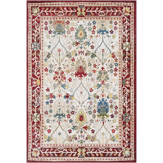 BoutiqueRugs Goff Traditional Floral Bordered Area Rug - Oriental Damask Patterned Carpet for Living Room, Bedroom - Green, Sage, Rust, White - 2' x 2'11"