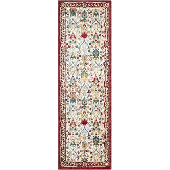 BoutiqueRugs Goff Traditional Floral Bordered Runner Rug - Oriental Damask Patterned Rug for Hallway - Green, Sage, Rust, White - 2'6" x 7'10" (2x7 Runner Rug)