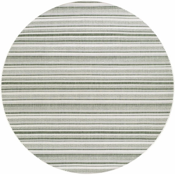 BoutiqueRugs Gram Contemporary Geometric Area Rug - Modern Minimalist Striped Carpet for Living Room, Patio, Terrace - Outdoor Safe - Sage, Olive, Green, Gray - 6'7" Round