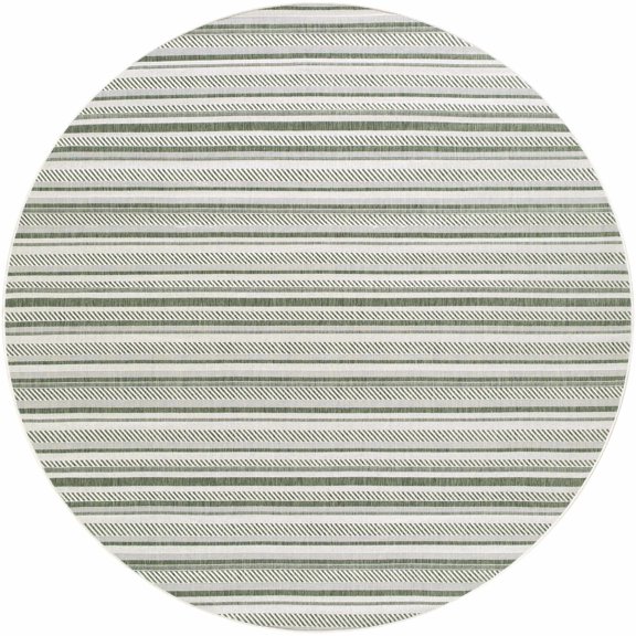 BoutiqueRugs Gram Contemporary Geometric Area Rug - Modern Minimalist Striped Carpet for Living Room, Patio, Terrace - Outdoor Safe - Sage, Olive, Green, Gray - 7'10" Round