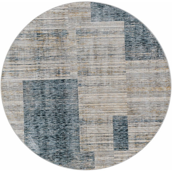 BoutiqueRugs Grapeview Medium Pile Sheen Area Area Rug - Teal, Medium Gray, Gray - 6'7" Round