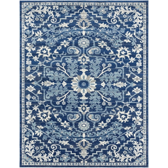 BoutiqueRugs Grenora Oriental Medallion Area Rug - Farmhouse Traditional Floral Carpet for Living Room - Navy, Teal- 3'11" x 5'7"