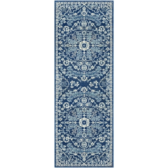 BoutiqueRugs Grenora Oriental Medallion Runner Rug - Farmhouse Traditional Floral Carpet for Hallway, Kitchen - Navy, Teal- 2'7" x 7'3" (2x8 Runner Rug)