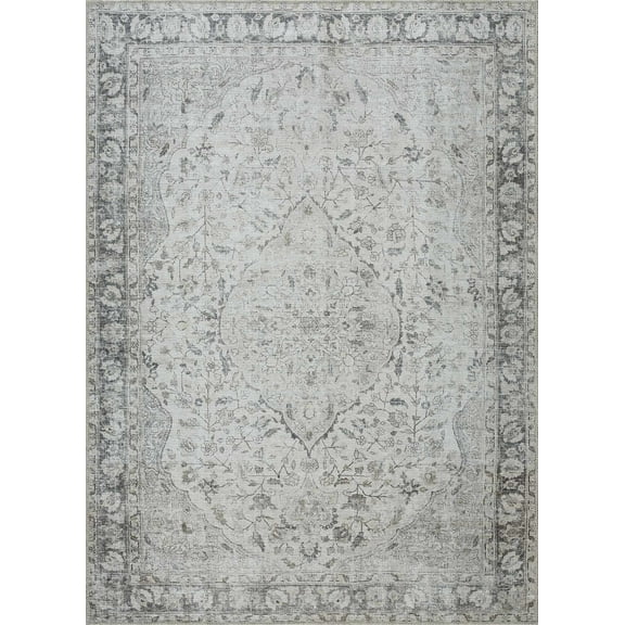 BoutiqueRugs Haile Vintage Medallion Area Rug - Machine Washable - Light Gray, Dark Gray, Neutral - 2' x 2'11"