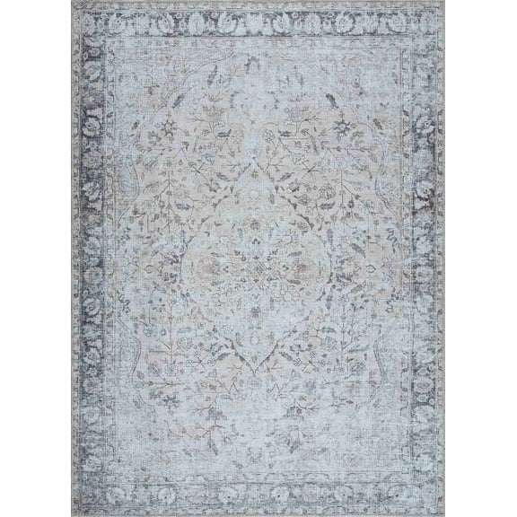 BoutiqueRugs Haile Vintage Medallion Area Rug - Machine Washable - Light Gray, Dark Gray, Neutral - 2' x 2'11"