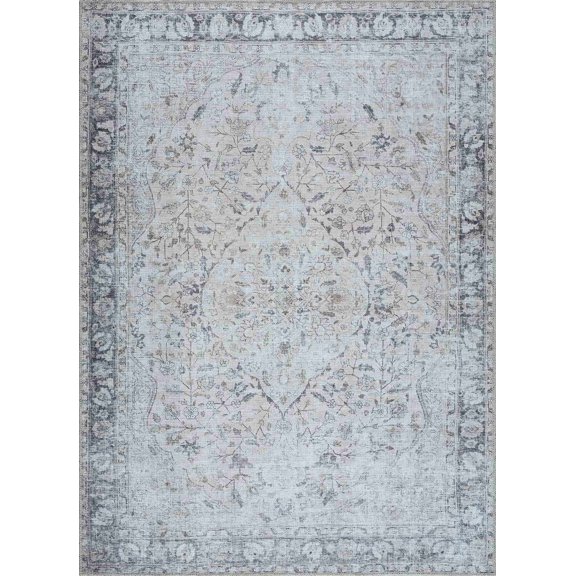 BoutiqueRugs Haile Vintage Medallion Area Rug - Machine Washable - Light Gray, Dark Gray, Neutral - 5'3" x 7'3"