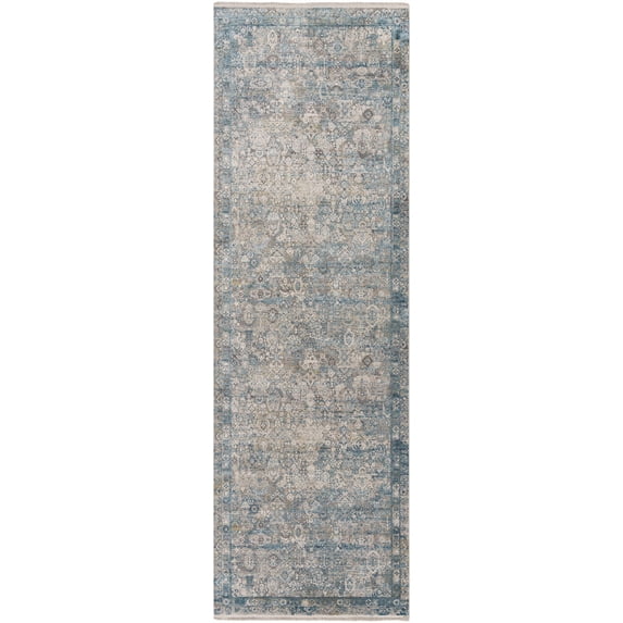 BoutiqueRugs Hartsel Traditional Runner Rug - Gray, Teal, Navy - 3'3" x 9'10" Runner