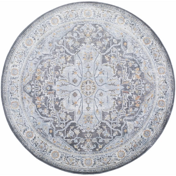 BoutiqueRugs Hayfa Traditional Area Rug - Light Gray, Neutral, Dark Gray - 7'10" Round