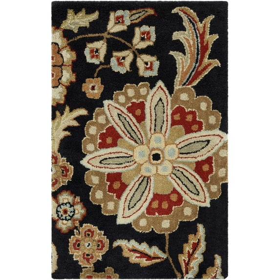 BoutiqueRugs Heaters Boho Hand Tufted Wool Natural Fiber Soft Area Rug - Traditional Floral Carpet for Living Room, Bedroom, Dining Room - Black, Beige, Sage - 6' x 9' (6x9 Area Rug)