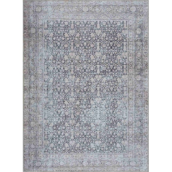 BoutiqueRugs Hedda Boho Vintage Damask Floral Area Rug - Farmhouse Traditional Medallion Carpet for Living Room, Bedroom - Machine Washable - Gray, Light Peach, Cream - 2' x 2'11"