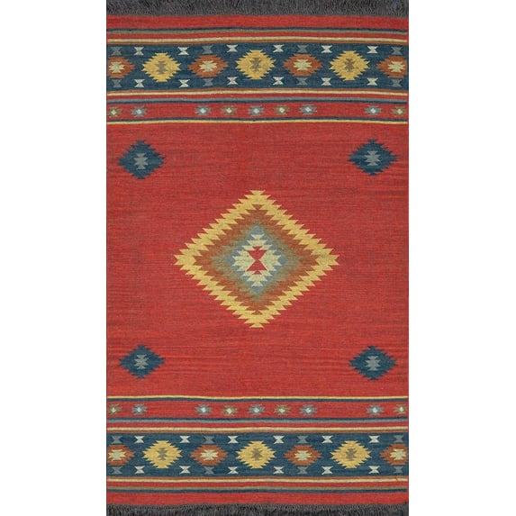 BoutiqueRugs Hedon Bohemian Southwestern Colorful Area Rug - Tribal Diamond Boho Carpet for Living Room, Bedroom, Dining Room - Red, Blue, Green - 8' x 11'