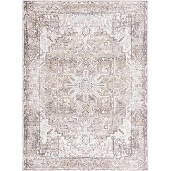 BoutiqueRugs Hera Farmhouse Area Rug - Machine Washable - Blue, Brown, Tan - 9'2" x 12'