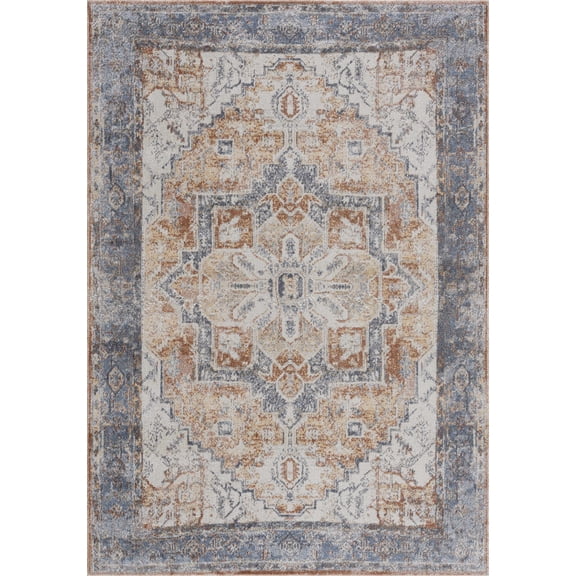 BoutiqueRugs Hera Farmhouse Area Rug - Machine Washable - Blue, Light Blue, Off White - 9'2" x 12'
