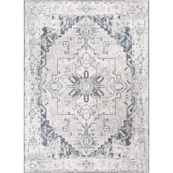 BoutiqueRugs Hera Farmhouse Area Rug - Machine Washable - Ivory, Dark Blue, Light Blue - 2'2" x 3'9"