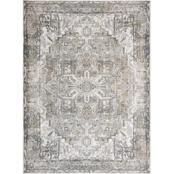 BoutiqueRugs Hera Farmhouse Area Rug - Machine Washable - Ivory, Dark Blue, Light Blue - 5'3" x 7'
