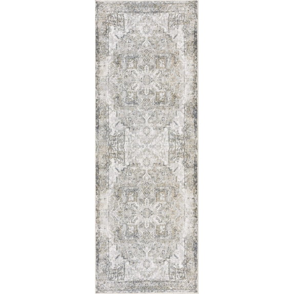 BoutiqueRugs Hera Farmhouse Runner Rug - Machine Washable - Ivory, Dark Blue, Light Blue - 2'7" x 7'3" Runner