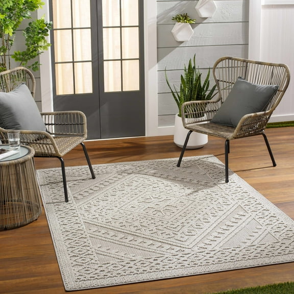 BoutiqueRugs Hibah Contemporary Area Rug - Outdoor Safe - Natural Gray, Taupe, Smoke - 18" x 18" Sample