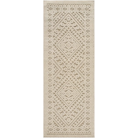 BoutiqueRugs Hibah Contemporary Runner Rug - Outdoor Safe - Bone, Dark Brown, Nutmeg - 2'7" x 7'3" Runner