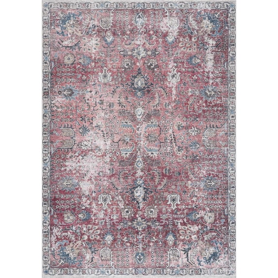 BoutiqueRugs Holli Oriental Medallion Area Rug - Vintage Traditional Floral Carpet for Living Room - Machine Washable - Burgundy, Pale Pink, Olive - 6'7" x 9' (6x9)