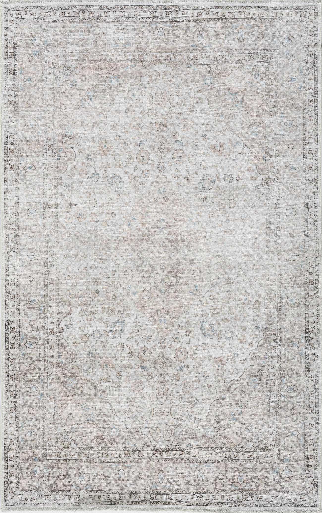 BoutiqueRugs Holli Oriental Medallion Runner Rug - Vintage Traditional Floral Carpet for Hallway - Vintage Traditional Floral Carpet - Machine Washable - Light Brown, Pale Blue, Cream - 2'7" x 4'