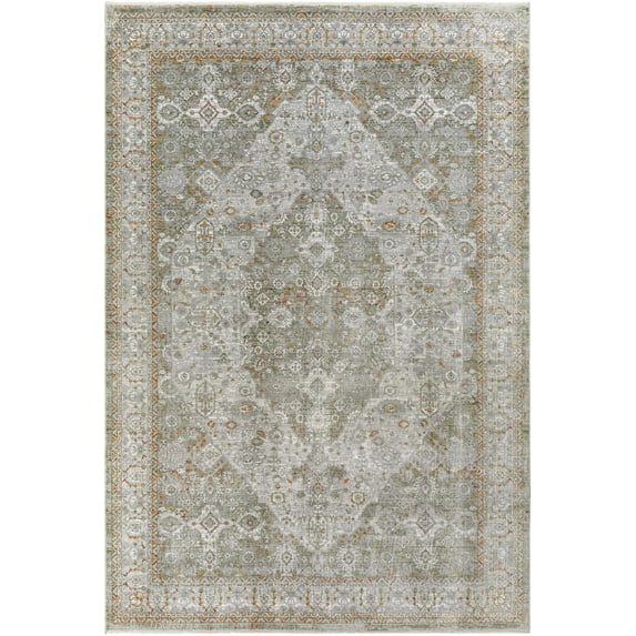 BoutiqueRugs Honon Traditional Area Rug - Olive, White, Black - 7'10" x 9'10"