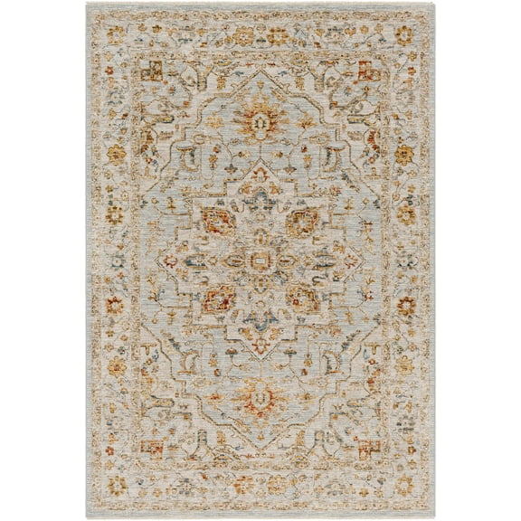 BoutiqueRugs Huguley Traditional Area Rug - Light Gray, Cream, Denim - 6'7" x 9'6"