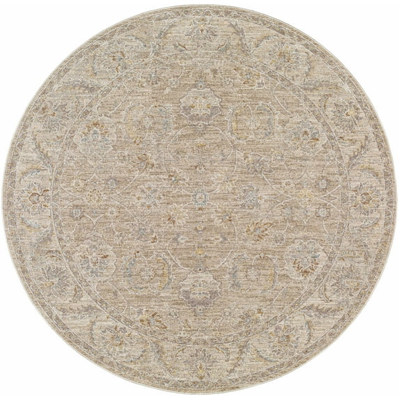 BoutiqueRugs Iikka Traditional Area Rug - Lambswool, Cloud Gray, Nutmeg - 6'7" Round