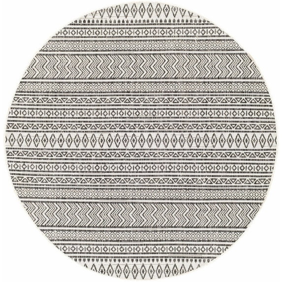BoutiqueRugs Imboden Bohemian, Transitional Area Rug - Outdoor Safe - Black, White - 5'3" Round