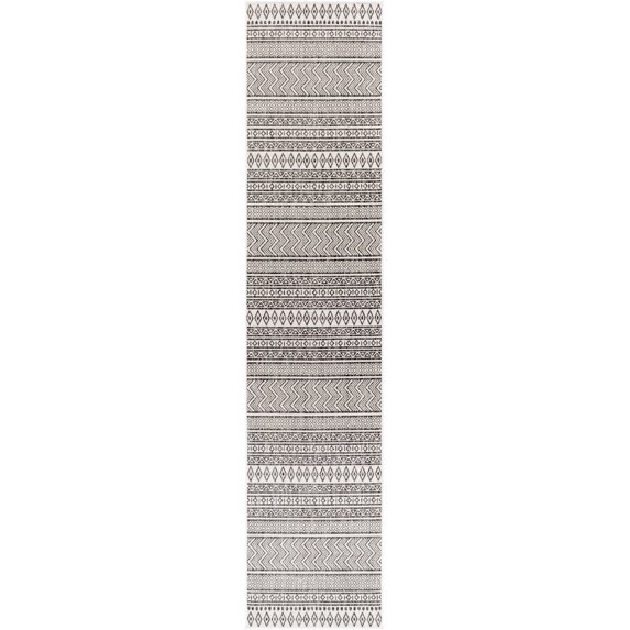BoutiqueRugs Imboden Bohemian, Transitional Runner Rug - Outdoor Safe - Black, White - 2'7" x 12' Runner
