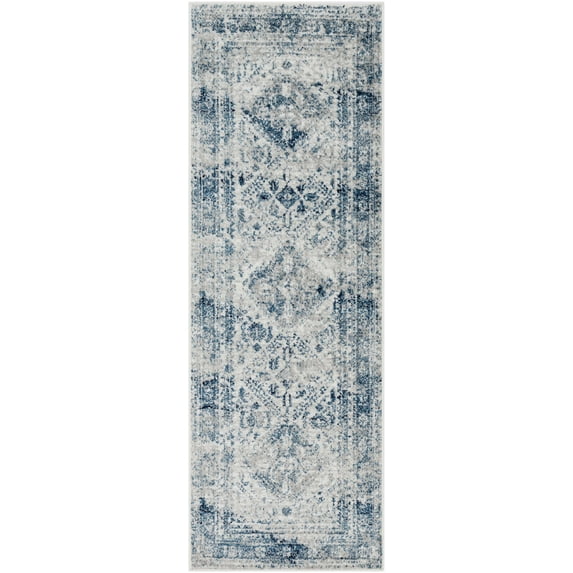 BoutiqueRugs Inkom Traditional Runner Rug - Blue, Light Gray, White - 2'7" x 16' Runner