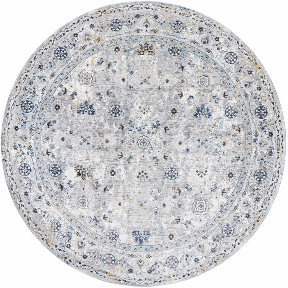 BoutiqueRugs Irida Traditional Area Rug - Light Gray, Royal Denim, Neutral - 6'7" Round