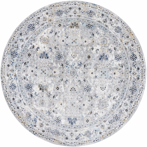 BoutiqueRugs Irida Traditional Area Rug - Light Gray, Royal Denim, Neutral - 7'10" Round