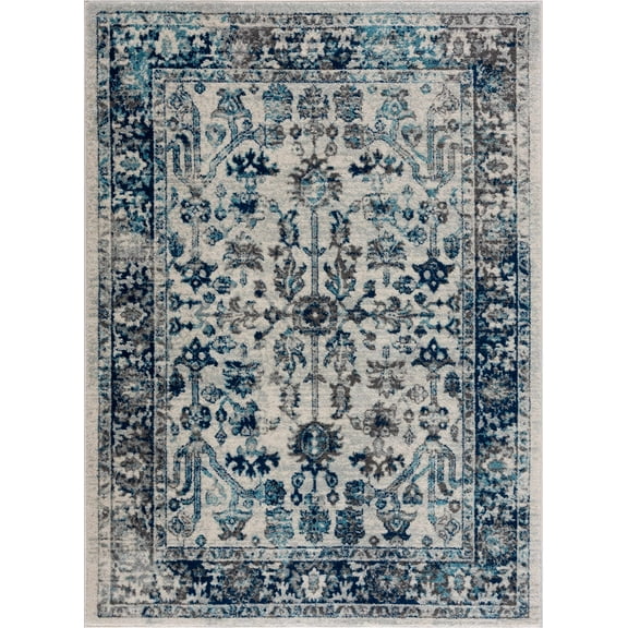 BoutiqueRugs Istanbul Farmhouse Area Rug - Ivory, Navy - 5'3" x 7'3"